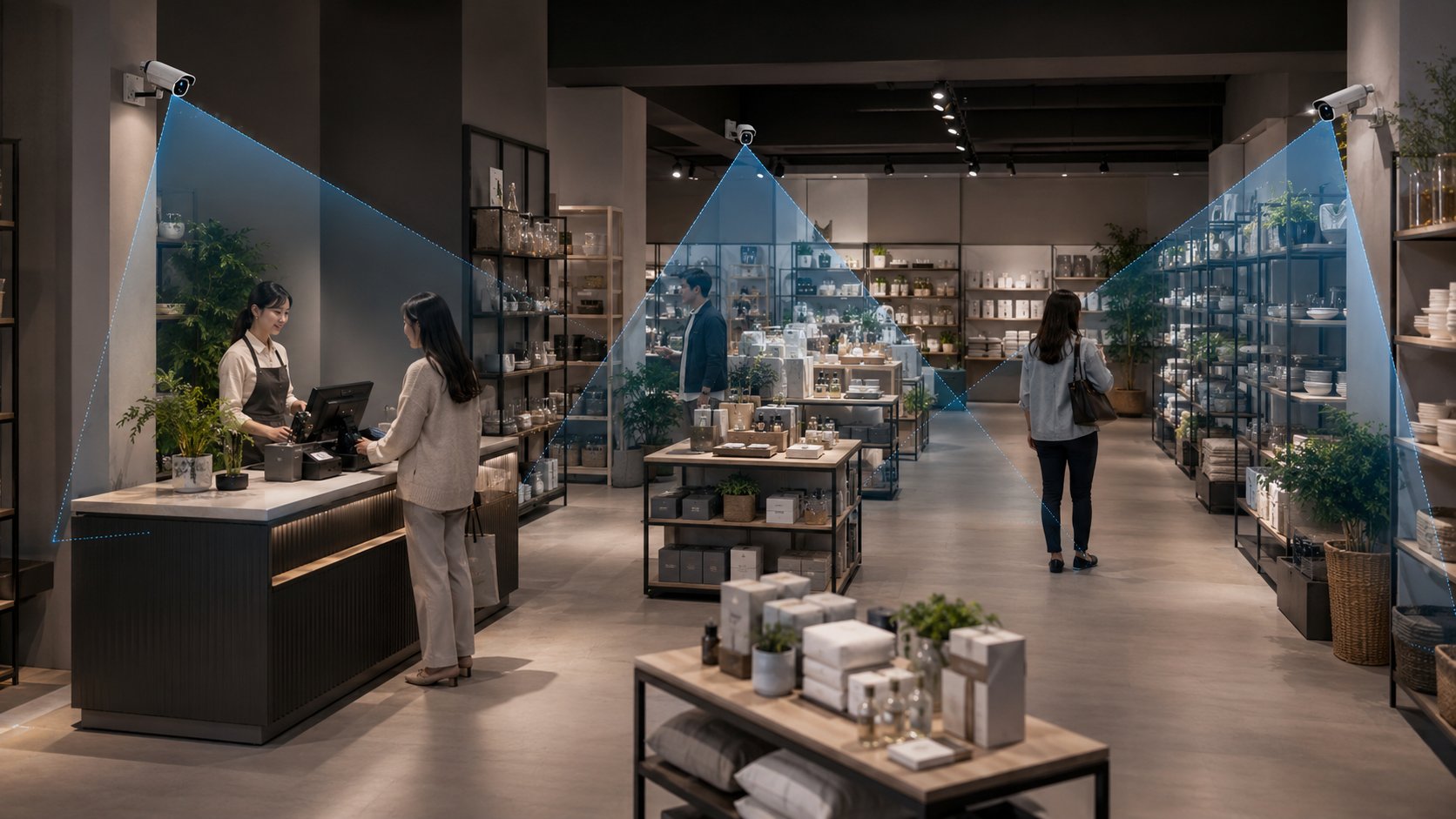 Retail showroom with surveillance camera coverage